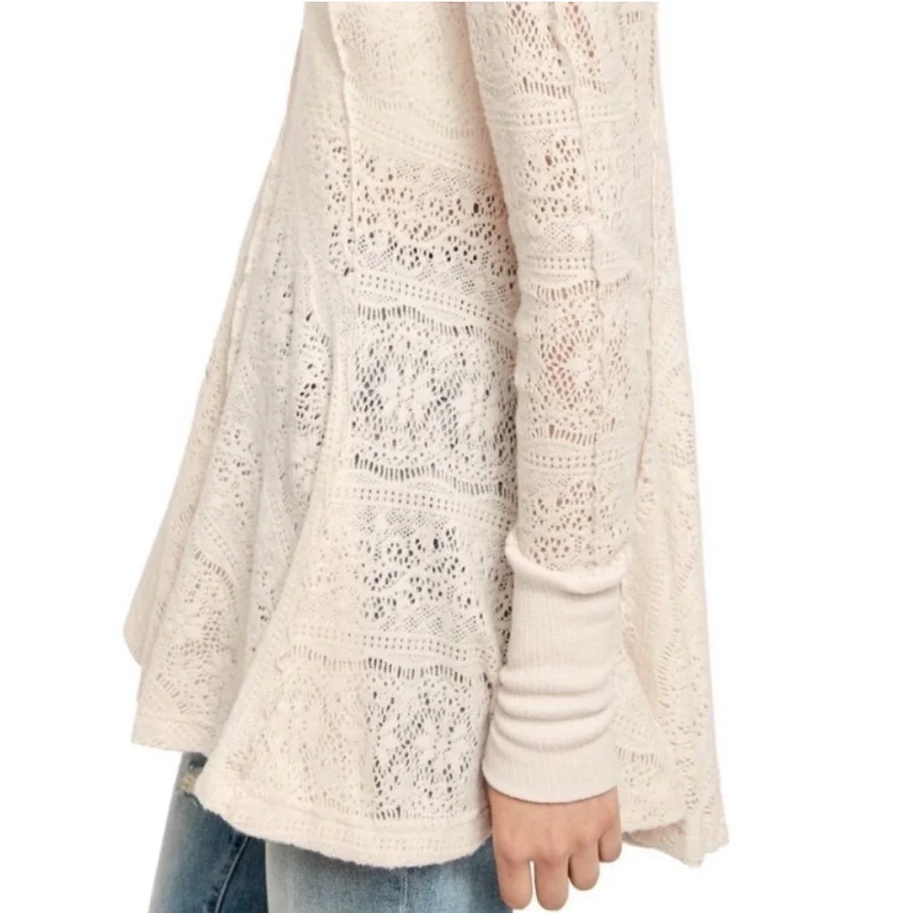 Free People Coffee In The Morning Tunic Sweater Top in Chamoix Cream, Size XS